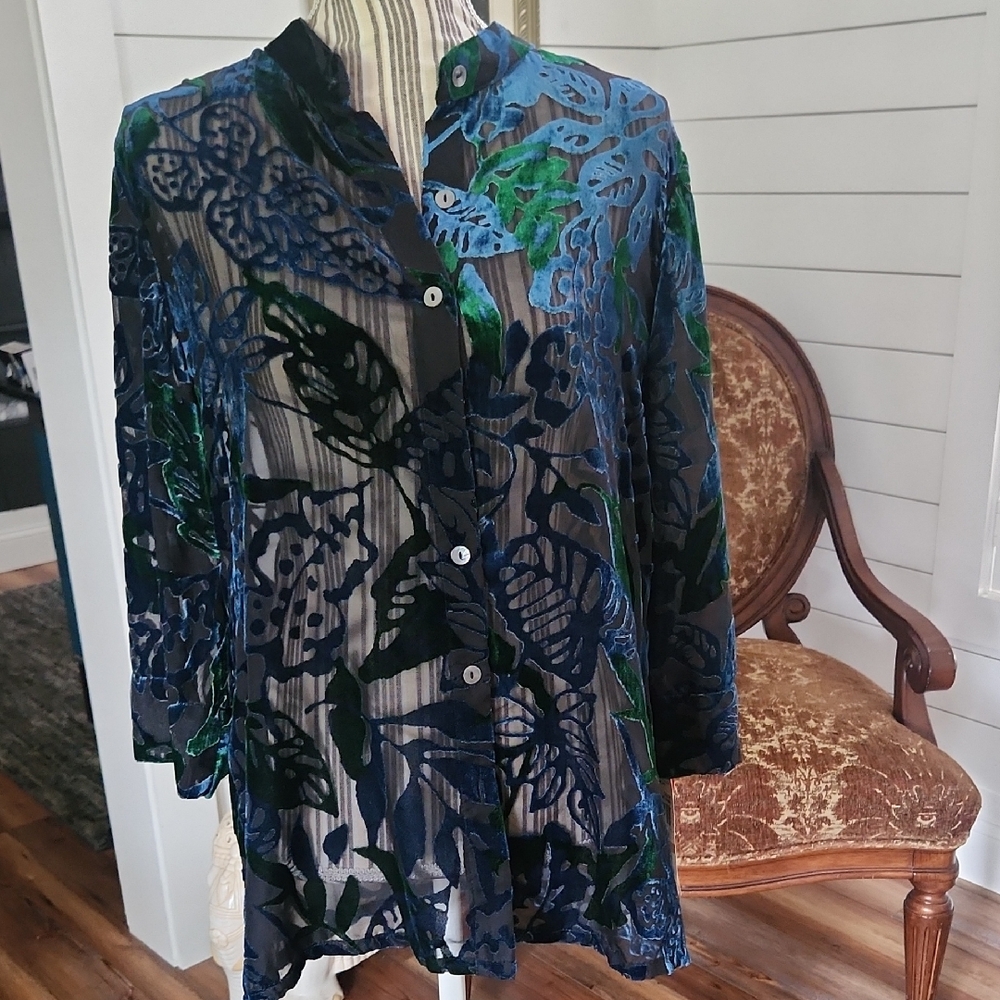 Ruby Rd. Burnout Velvet Sheer Blouse
